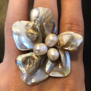 Pearl Flower Adjustable Ring